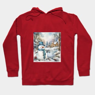 Snowman Log Cabin Winter Hoodie